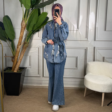 My312 Nakış İşlemeli Denim Takım