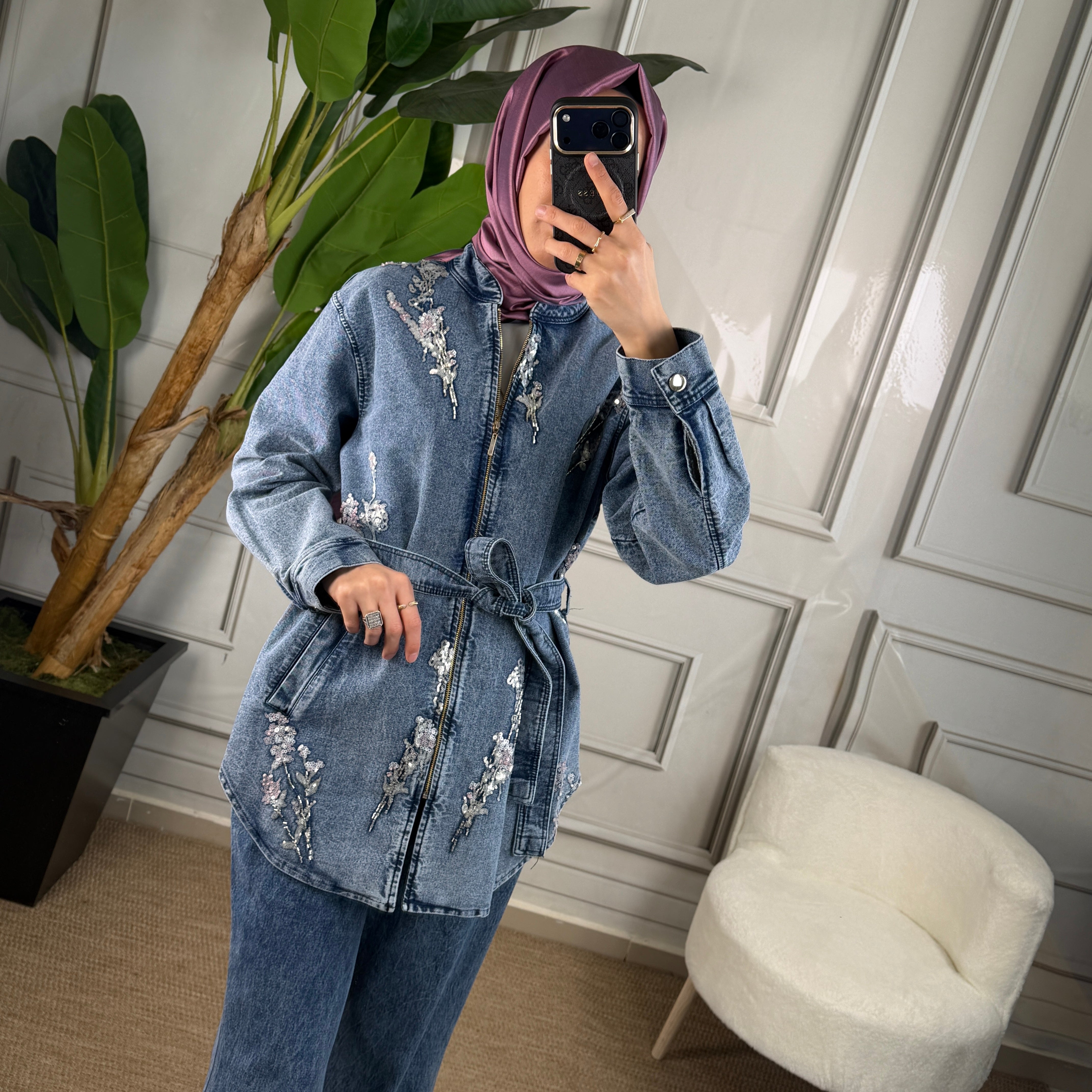 My312 Nakış İşlemeli Denim Takım