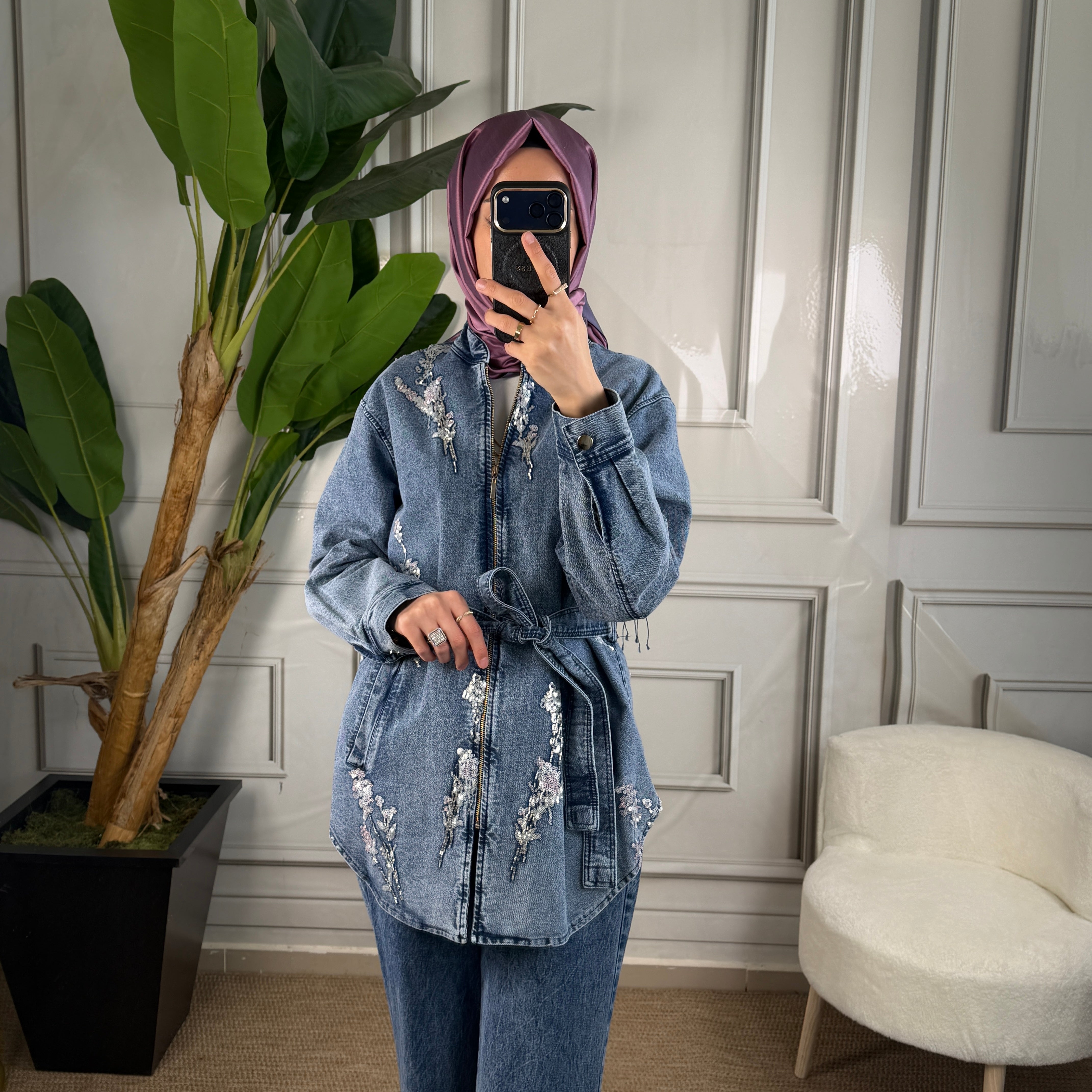 My312 Nakış İşlemeli Denim Takım