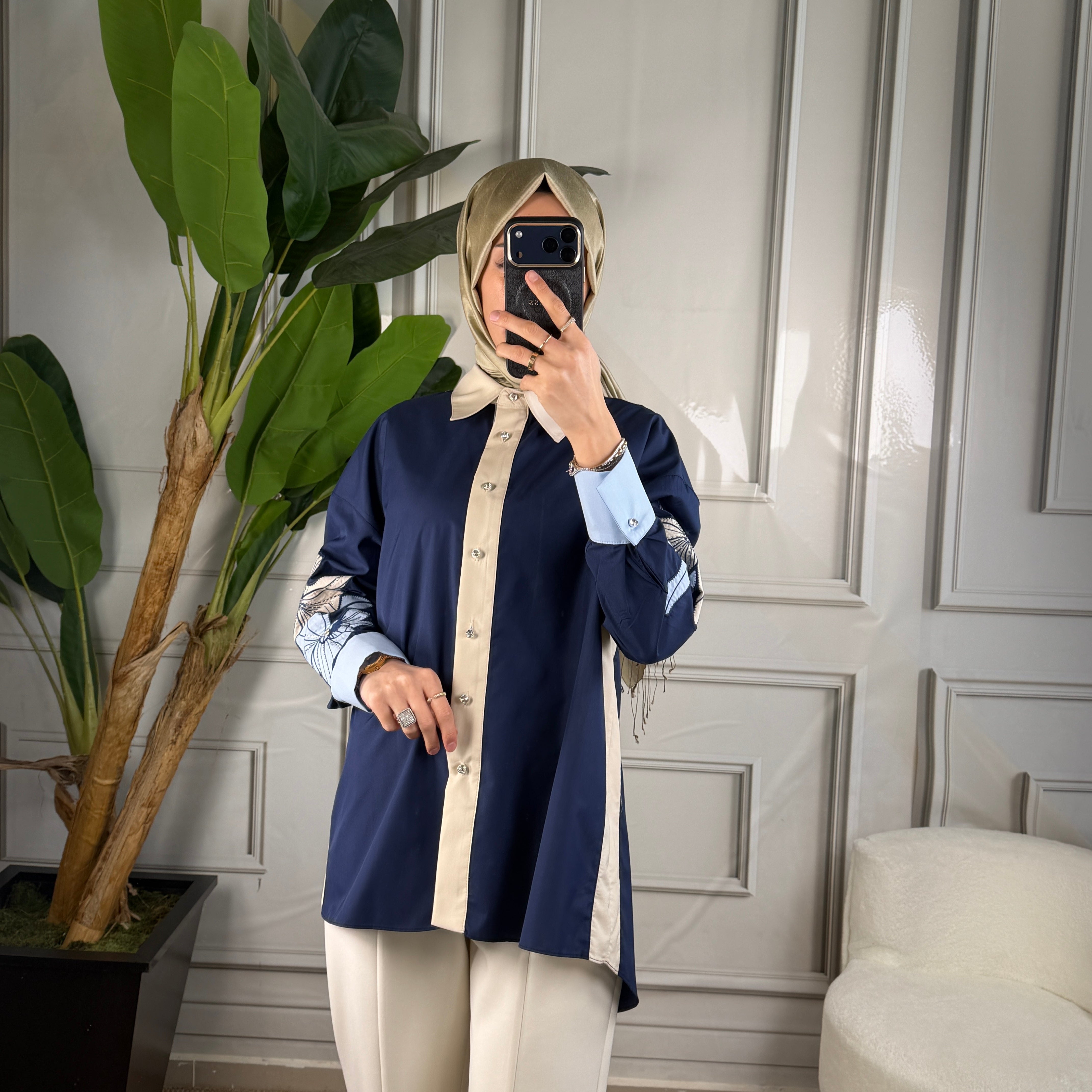 My312 Kolları Nakışlı Taşlı Gömlek 2 Renk