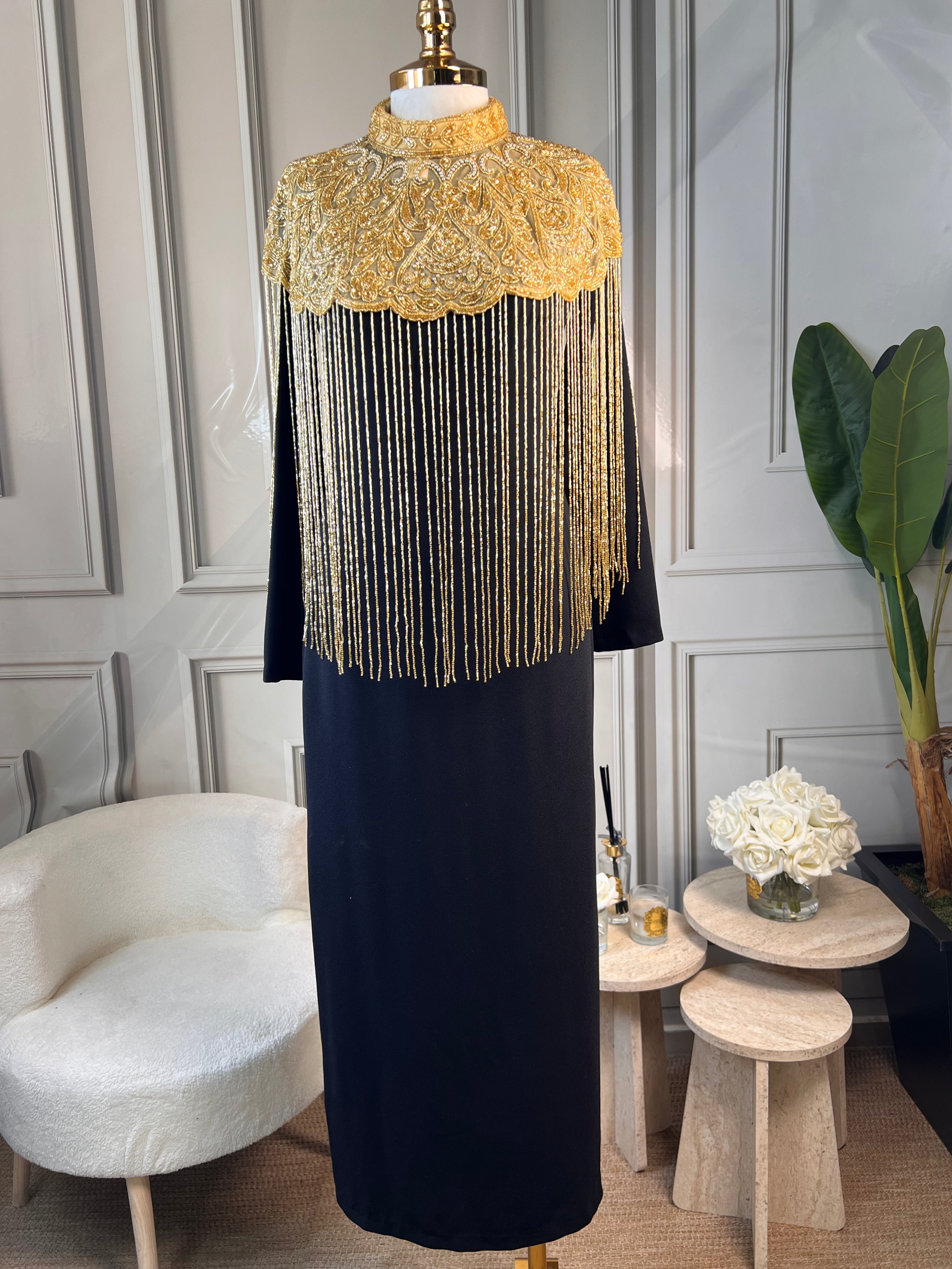 İthal Gold Taşlı Dubai Pelerin