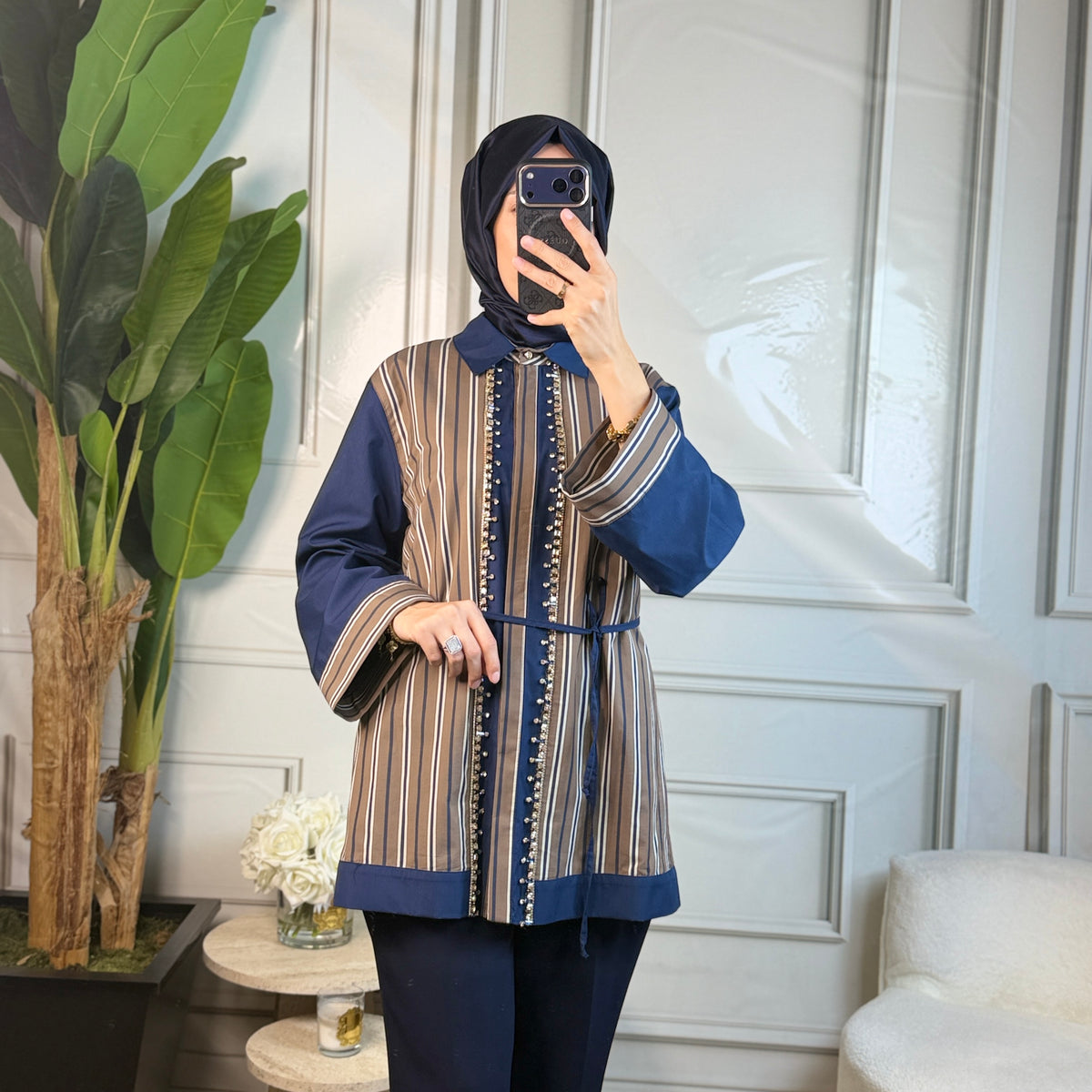 My312 Önü Taşlı Çizgili Tunik (8913)