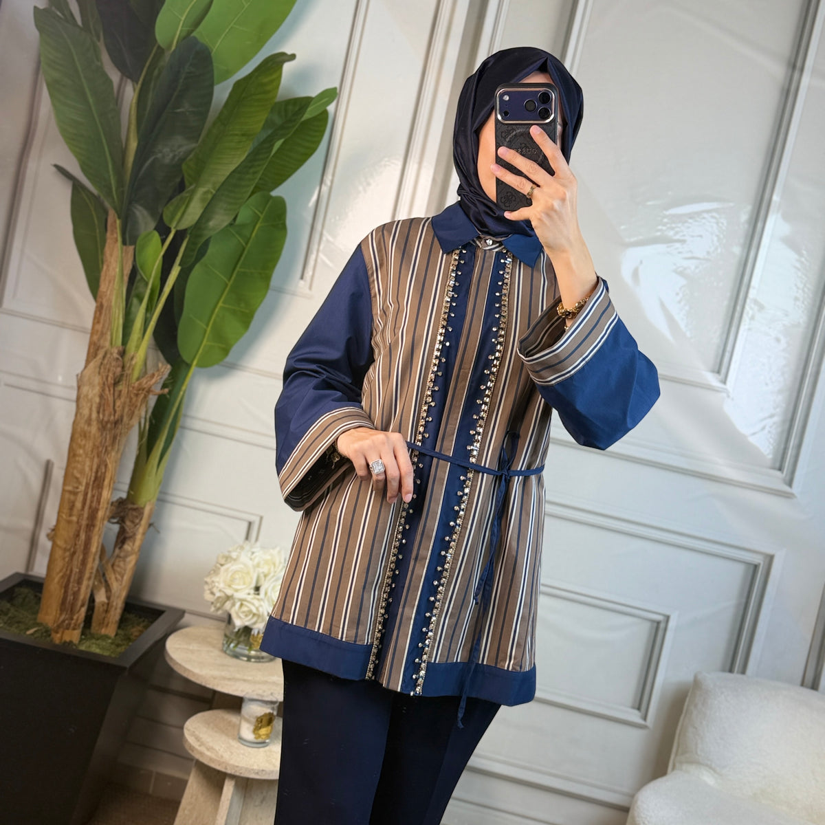 My312 Önü Taşlı Çizgili Tunik (8913)