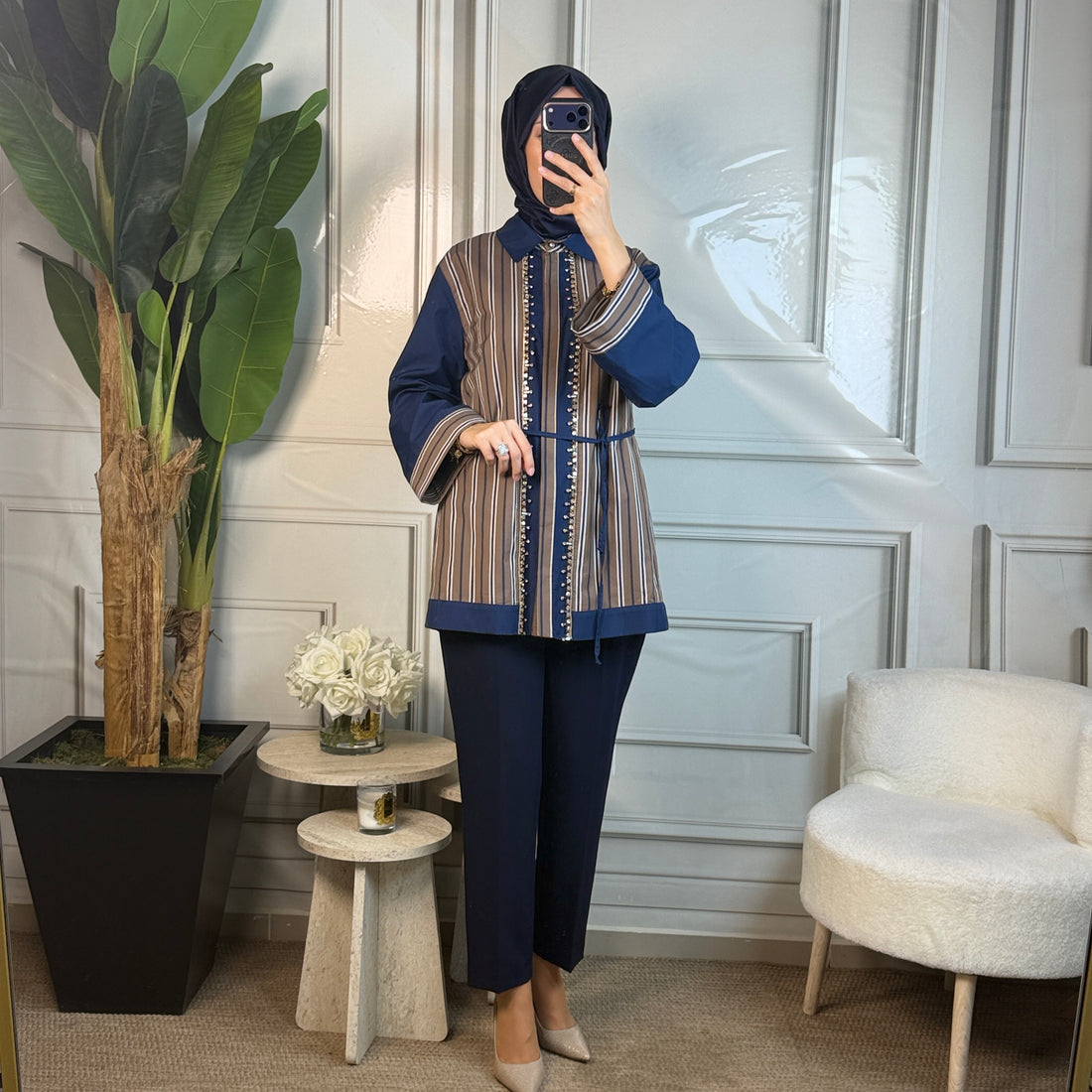 My312 Önü Taşlı Çizgili Tunik (8913)