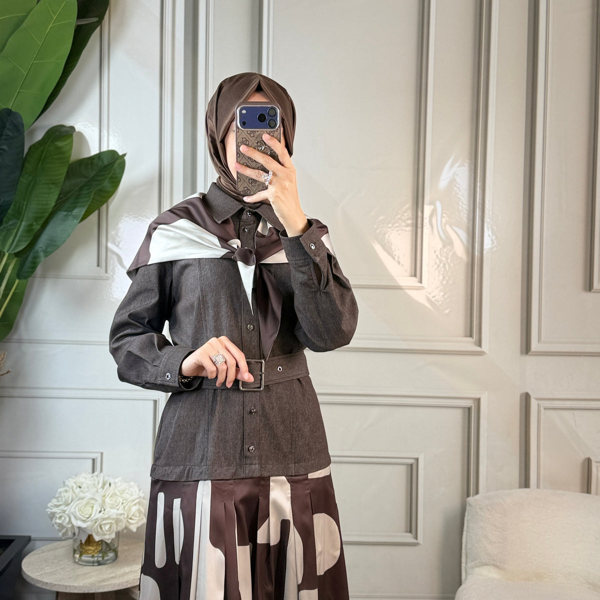 Clande Fularlı Elbise (5036)
