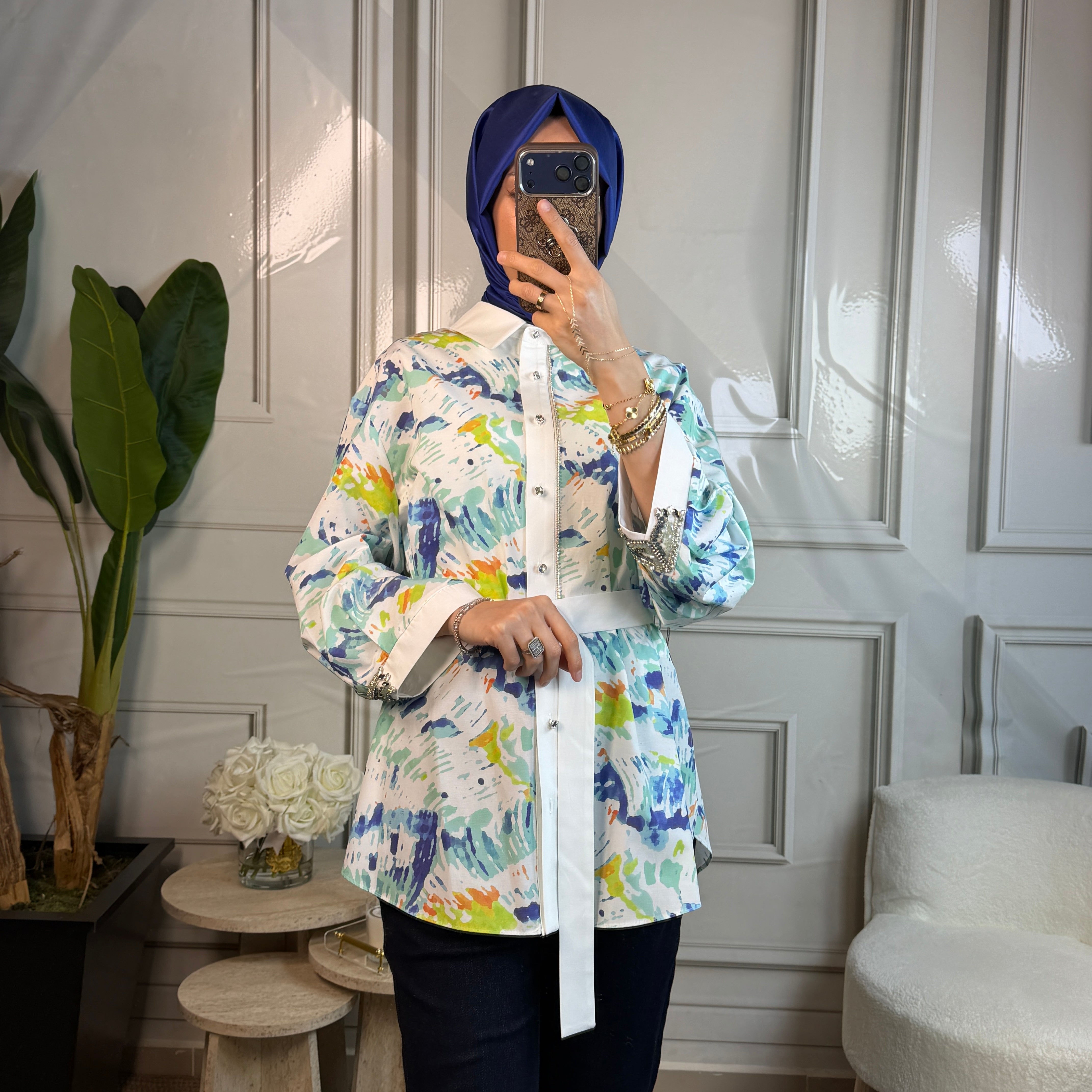My312 Kolları Taşlı Desenli Tunik