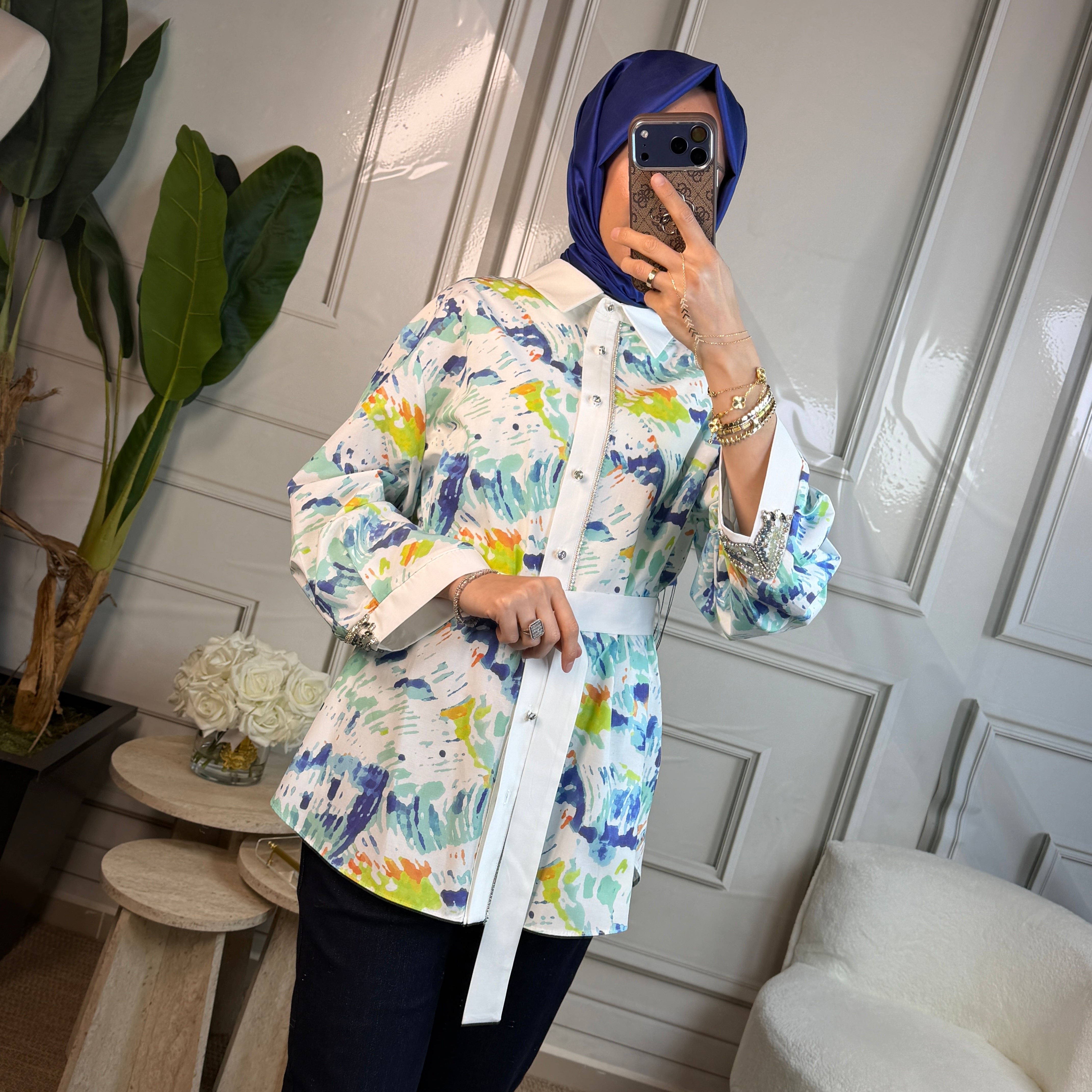 My312 Kolları Taşlı Desenli Tunik