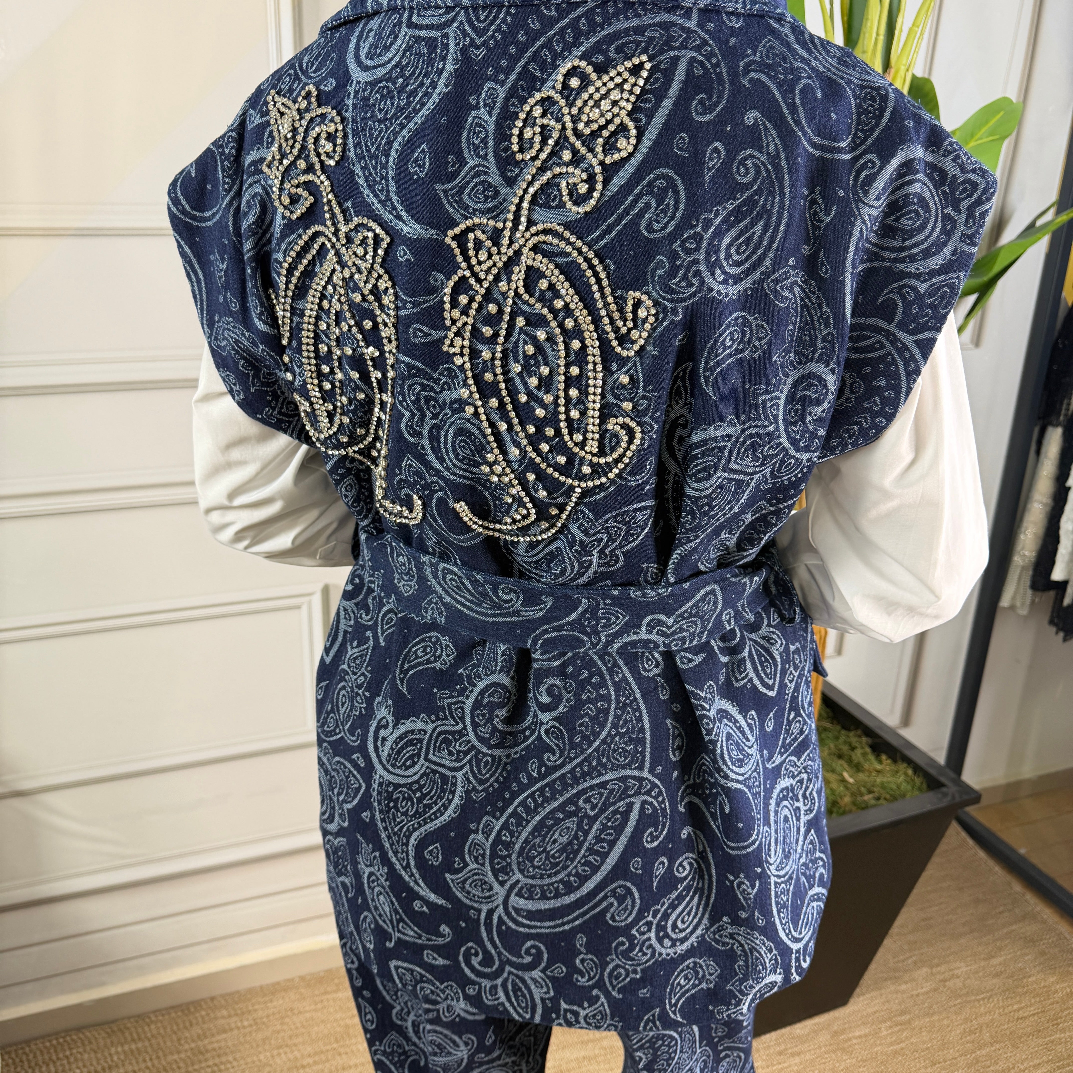 My312 Arkası Taşlı Denim Yelek