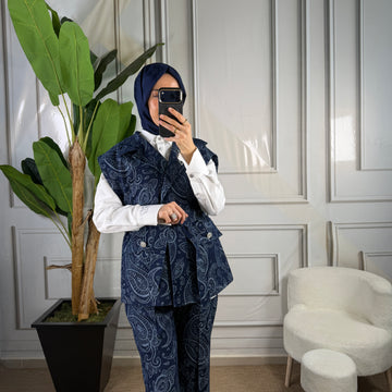 My312 Arkası Taşlı Denim Yelek