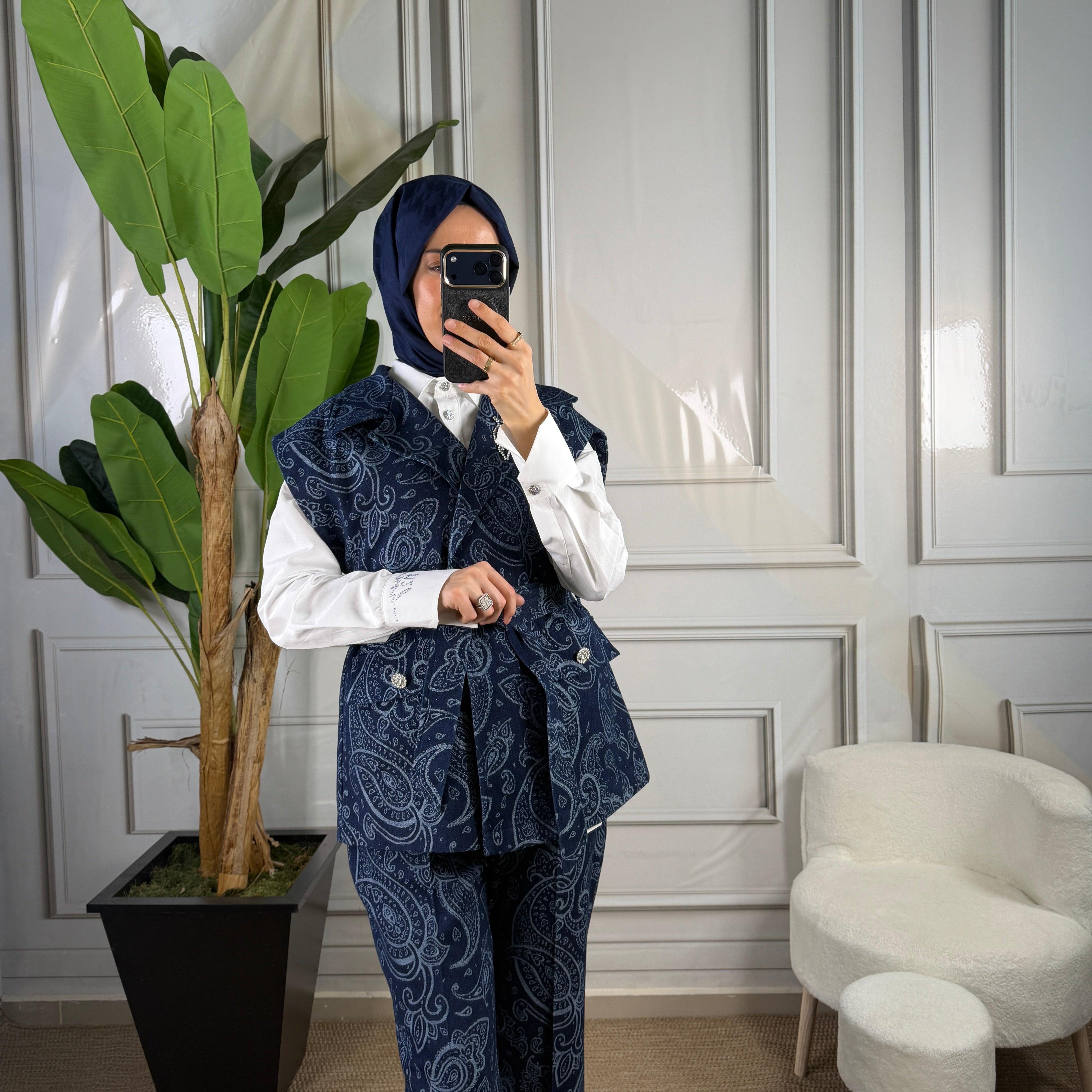 My312 Arkası Taşlı Denim Yelek