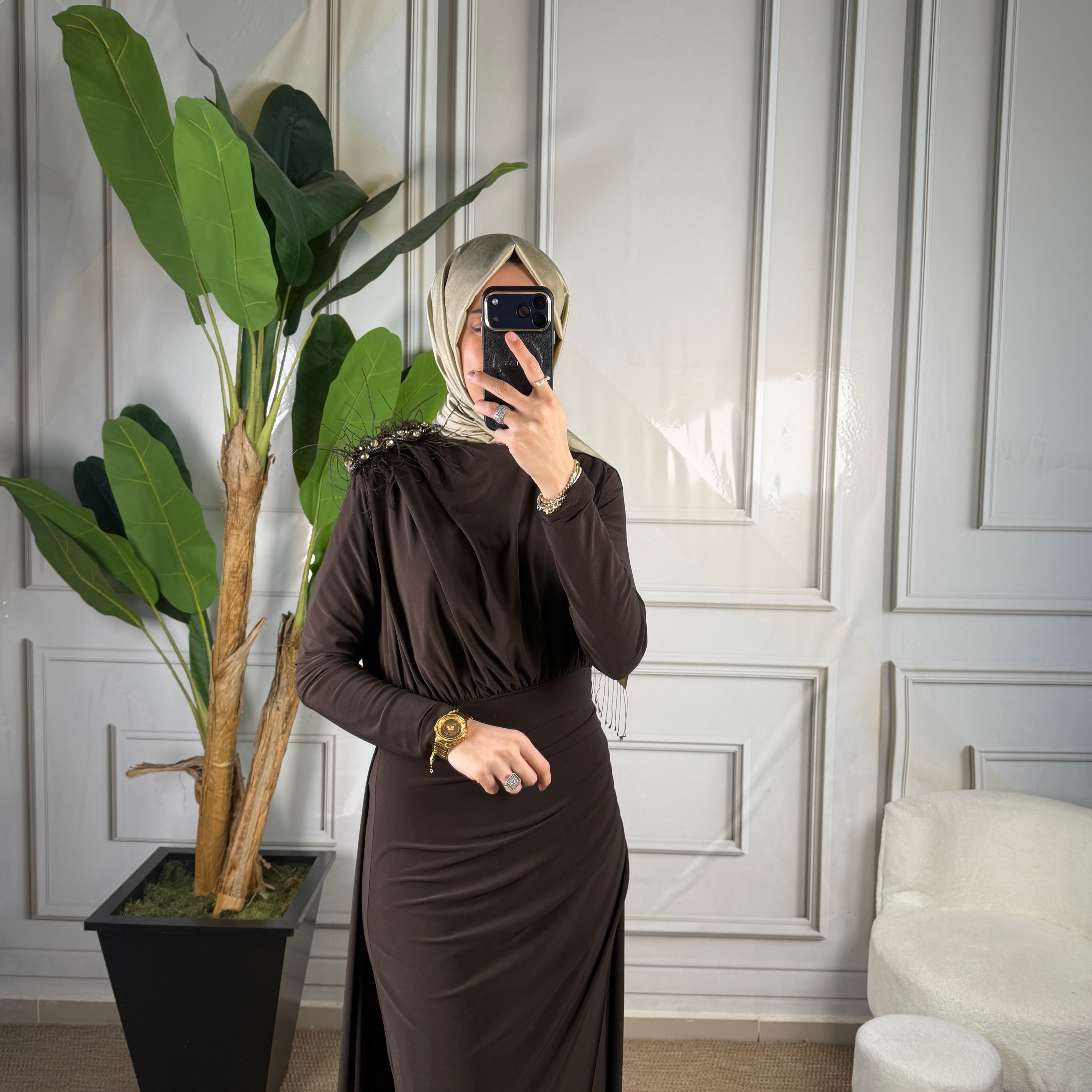 My312 Omzu Aksesuarlı Elbise
