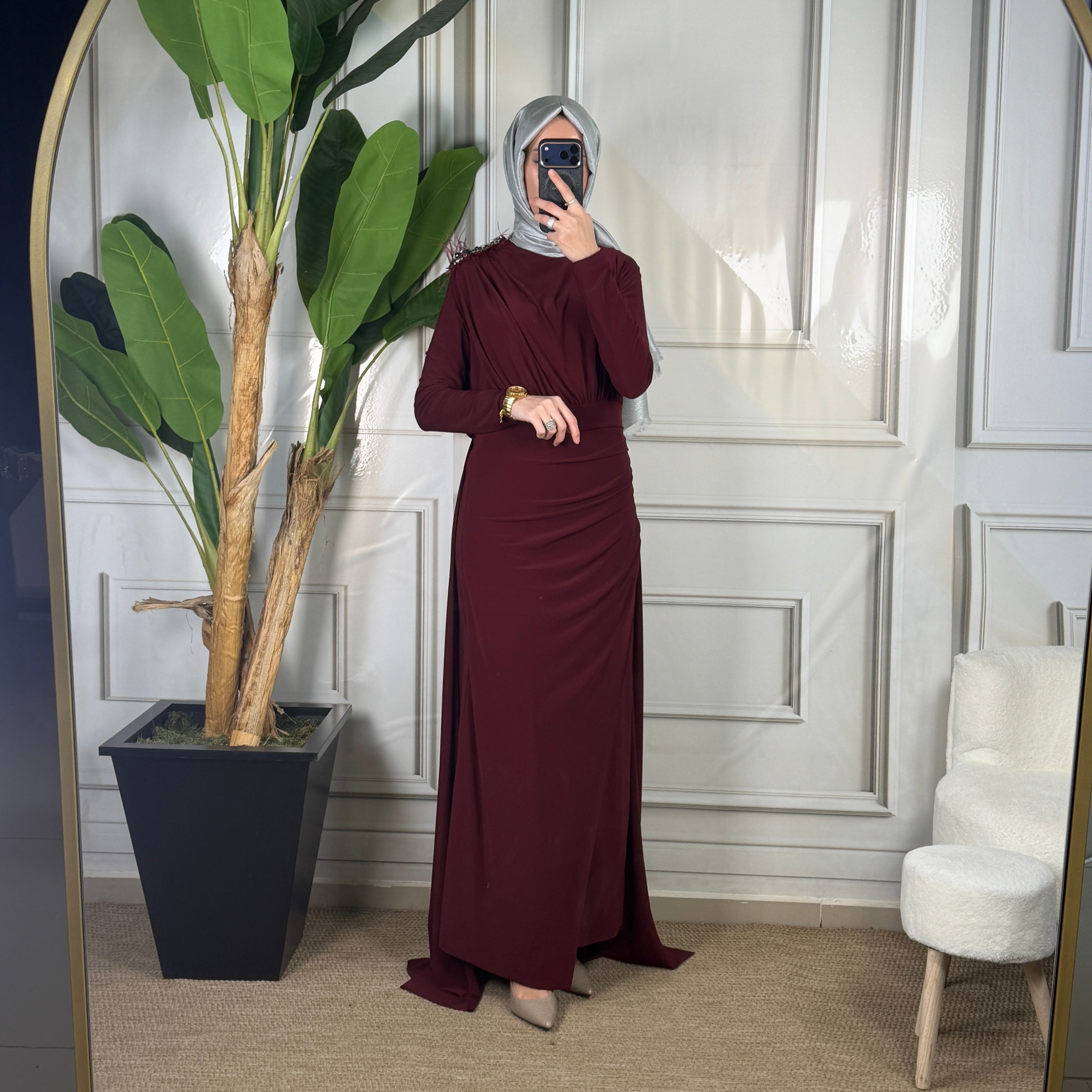 My312 Omzu Aksesuarlı Elbise