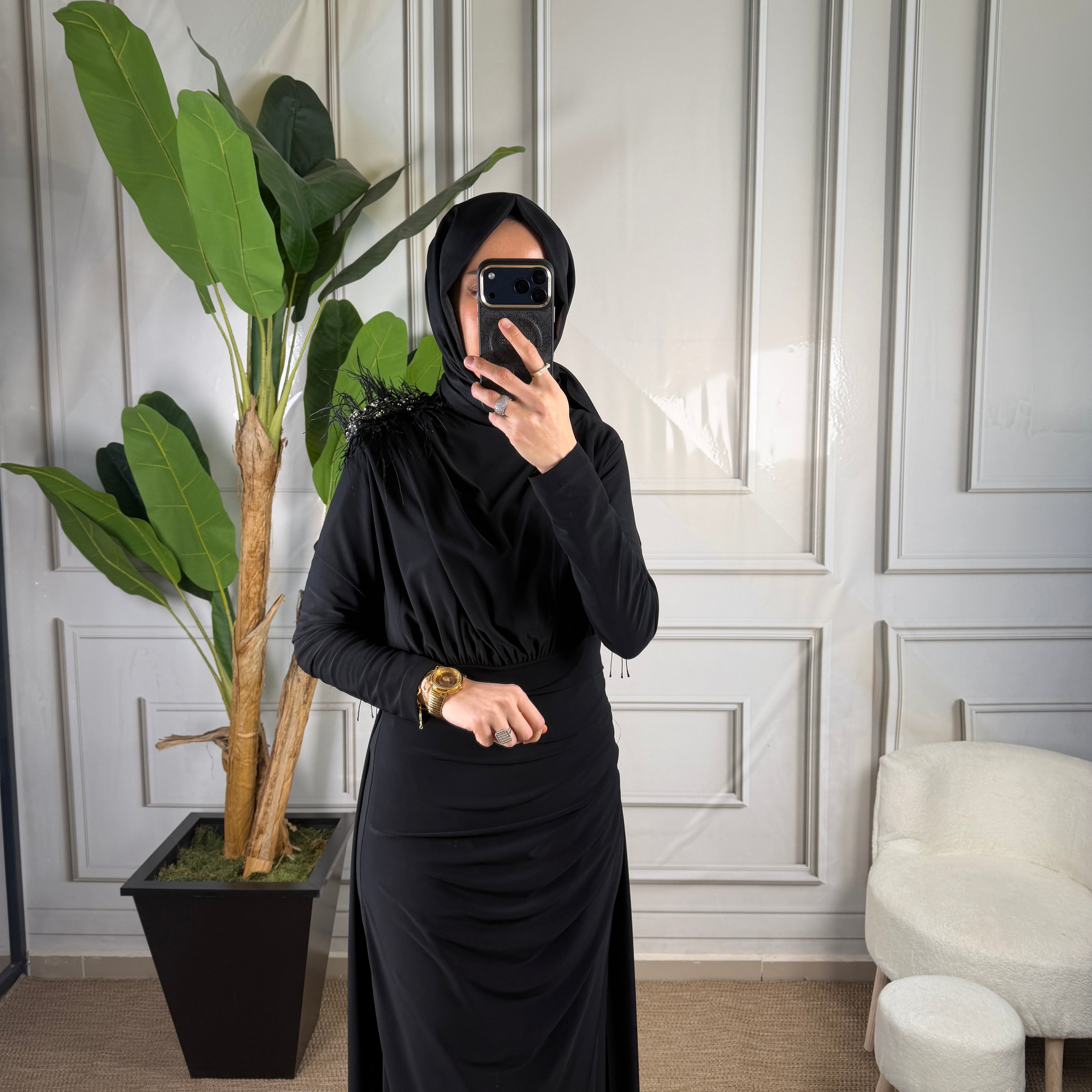My312 Omzu Aksesuarlı Elbise